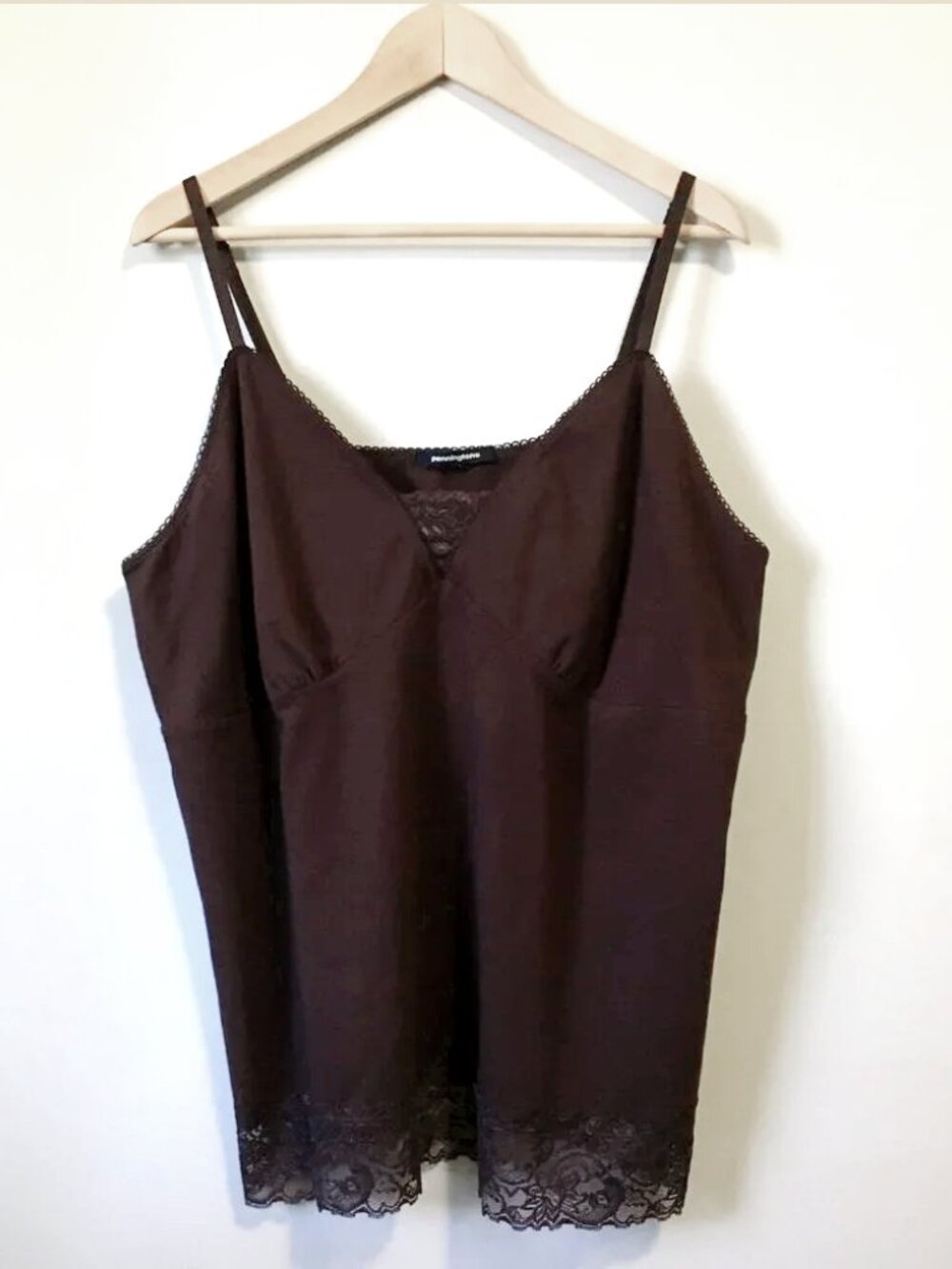 Penningtons Brown Cotton Lace Trim Babydoll Style Cami Tank Top - 2X